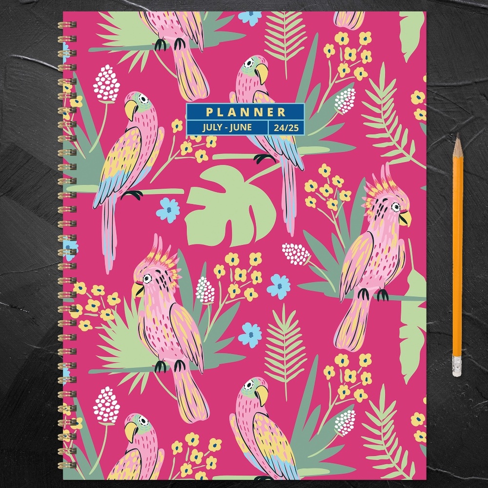 July 2024 - June 2025 Pretty Parrot Large Weekly Monthly Planner